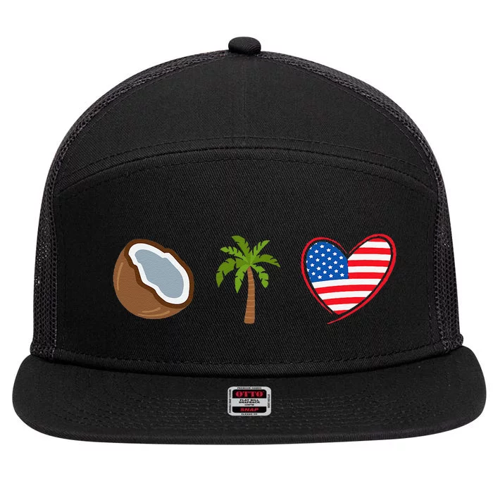 Coconut Tree Meme Patriotic Kamala Statement Usa Democrat 7 Panel Mesh Trucker Snapback Hat