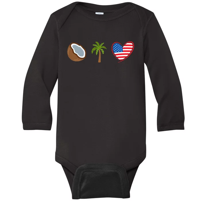 Coconut Tree Meme Patriotic Kamala Statement Usa Democrat Baby Long Sleeve Bodysuit