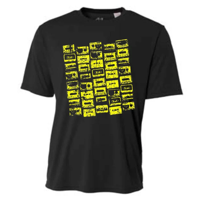 Cassette Tapes Mixtapes 1980s 1990s Music Yellow Cooling Performance Crew T-Shirt