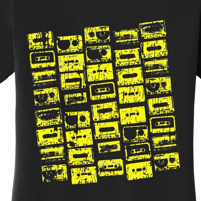 Cassette Tapes Mixtapes 1980s 1990s Music Yellow Women's T-Shirt