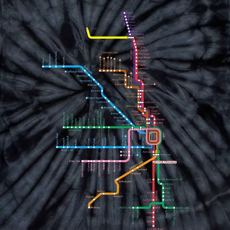 Chicago Trains Map Tie-Dye T-Shirt