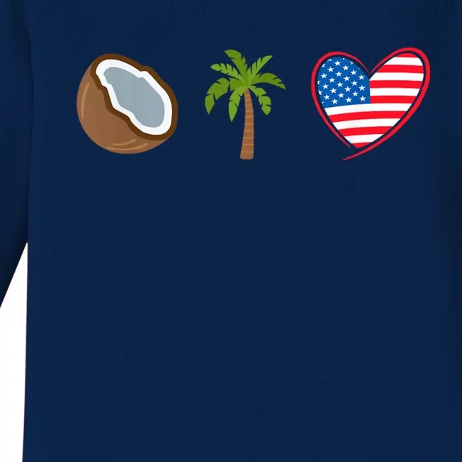 Coconut Tree Meme Patriotic Kamala Statement Usa Democrat Baby Long Sleeve Bodysuit