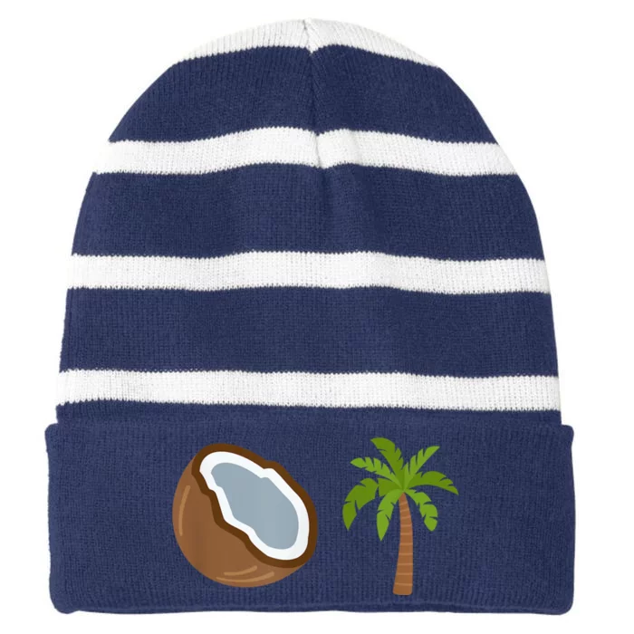 Coconut Tree Meme Patriotic Kamala Statement Usa Democrat Striped Beanie with Solid Band