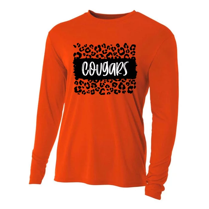 Cougars Team Mascot School Spirit Game Night Leopard Print Gift Cooling Performance Long Sleeve Crew