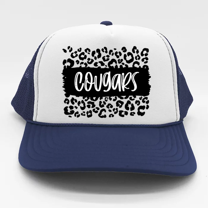 Cougars Team Mascot School Spirit Game Night Leopard Print Gift Trucker Hat