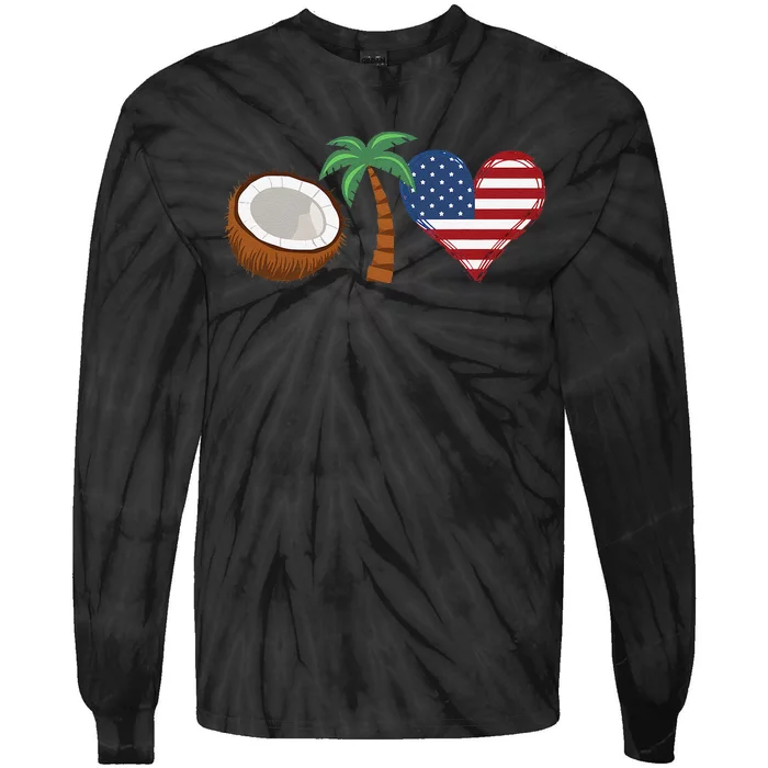 Coconut Tree Meme Patriotic Kamala Statement Usa Democrat Tie-Dye Long Sleeve Shirt