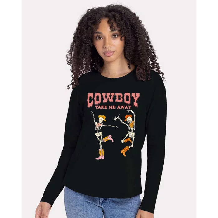 Cow Take Me Away Skeleton Western Southern Country Music Womens Cotton Relaxed Long Sleeve T-Shirt