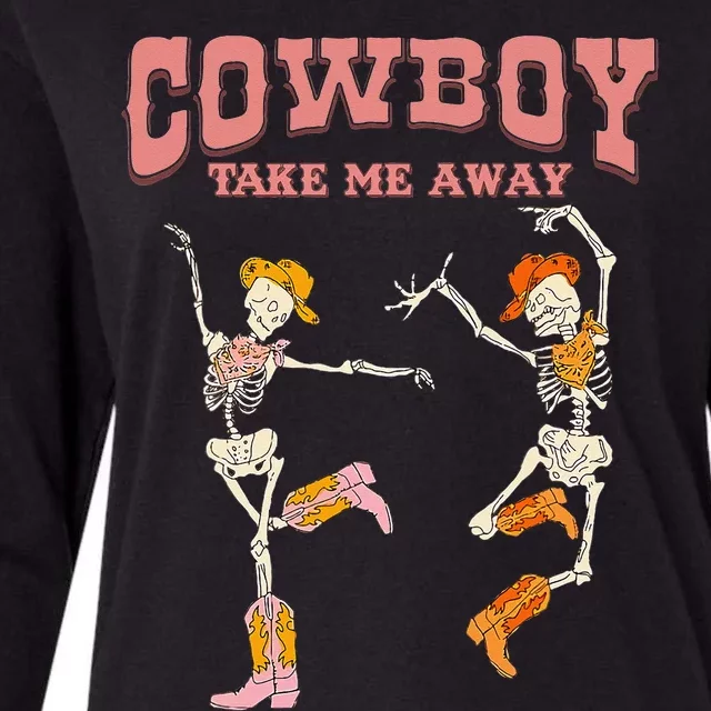 Cow Take Me Away Skeleton Western Southern Country Music Womens Cotton Relaxed Long Sleeve T-Shirt