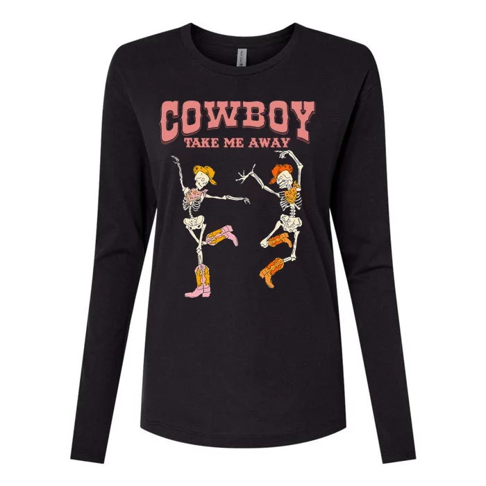 Cow Take Me Away Skeleton Western Southern Country Music Womens Cotton Relaxed Long Sleeve T-Shirt