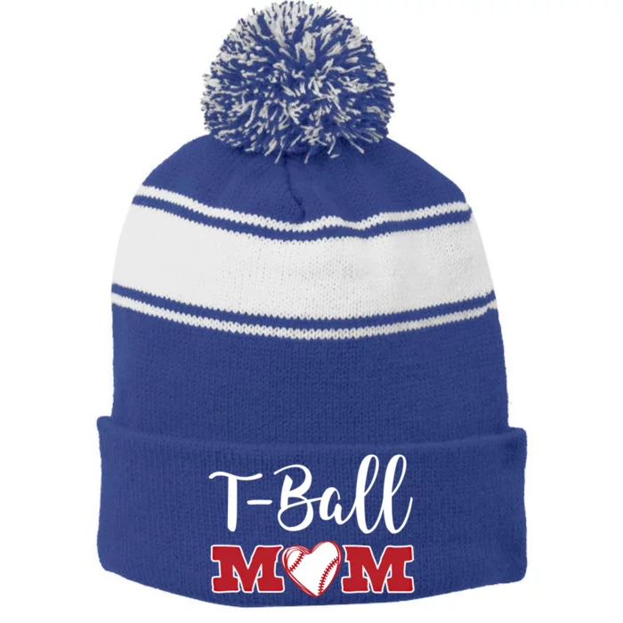 Cute Tball Mom Teeball Baseball T Ball Mom Gift Stripe Pom Pom Beanie