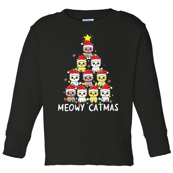 Christmas Tree Meowy Catmas Cat Xmas Girls Boy Funny Santa Toddler Long Sleeve Shirt