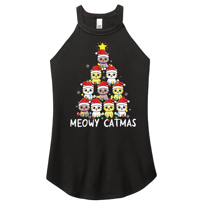 Christmas Tree Meowy Catmas Cat Xmas Girls Boy Funny Santa Women’s Perfect Tri Rocker Tank