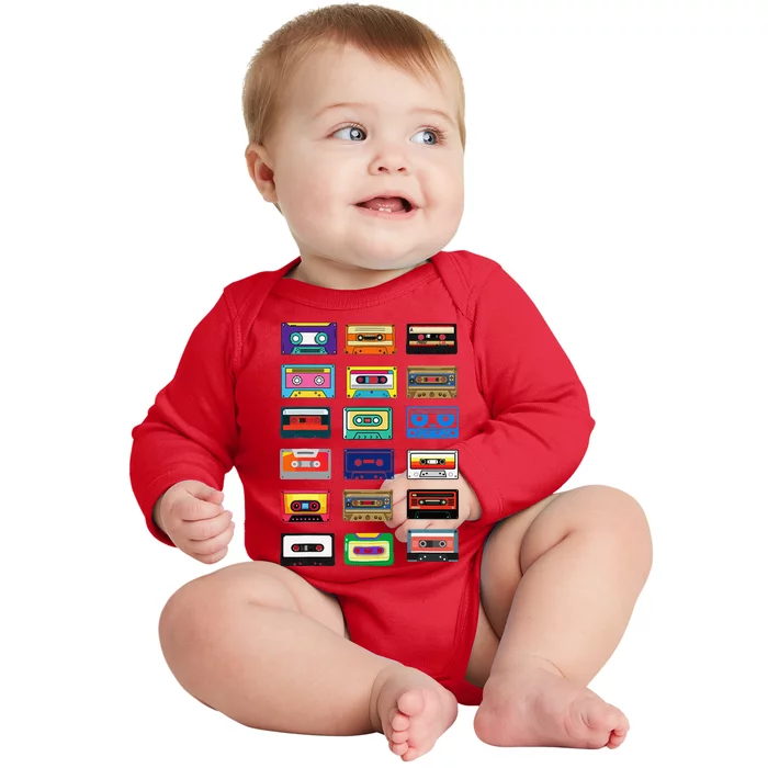 Cassette Tapes Mixtapes 1980s 1990s Radio Music Graphic Baby Long Sleeve Bodysuit