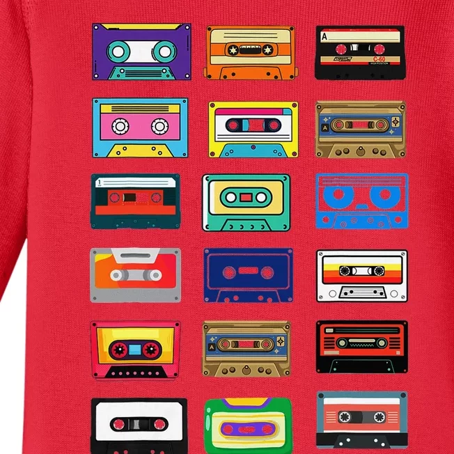 Cassette Tapes Mixtapes 1980s 1990s Radio Music Graphic Baby Long Sleeve Bodysuit