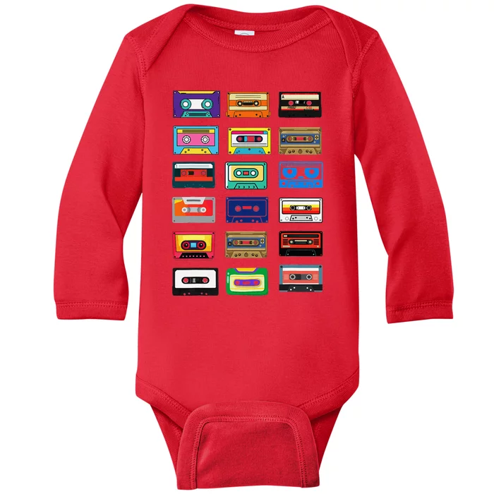 Cassette Tapes Mixtapes 1980s 1990s Radio Music Graphic Baby Long Sleeve Bodysuit