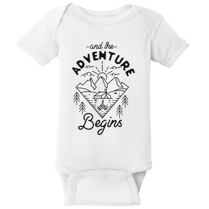 Camping Tent Minimalistic And The Adventure Begins Baby Bodysuit