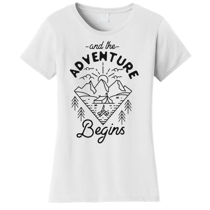 Camping Tent Minimalistic And The Adventure Begins Women's T-Shirt