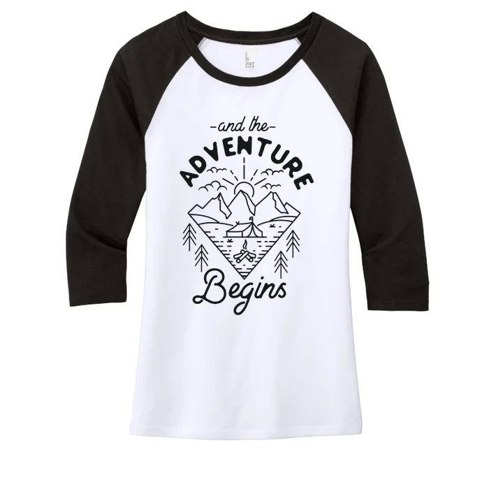 Camping Tent Minimalistic And The Adventure Begins Women's Tri-Blend 3/4-Sleeve Raglan Shirt