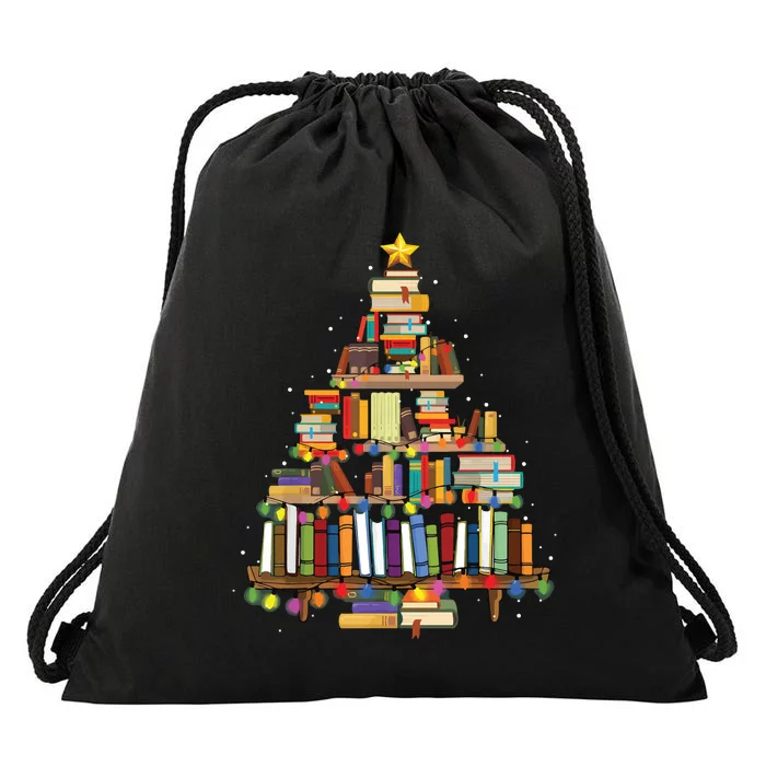 Christmas Tree Made Of Books Christmas Drawstring Bag