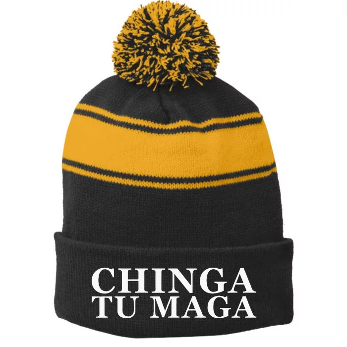 Chinga Tu Maga Anti Trump Mexican Spanish Latin Word Stripe Pom Pom Beanie