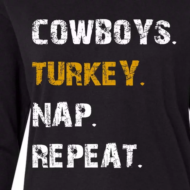 Cowboys Turkey Nap Repeat Thanksgiving Football Womens Cotton Relaxed Long Sleeve T-Shirt