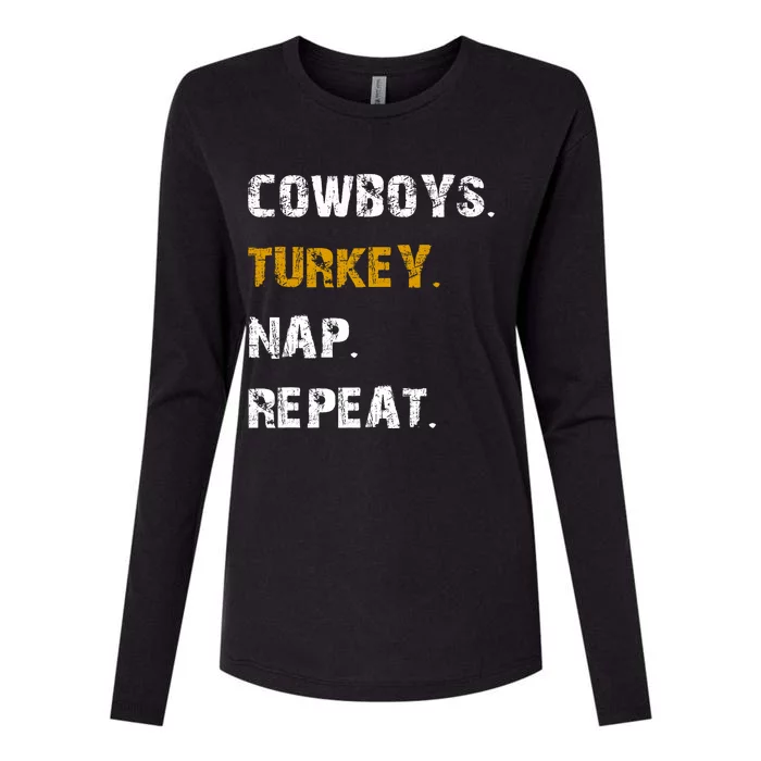 Cowboys Turkey Nap Repeat Thanksgiving Football Womens Cotton Relaxed Long Sleeve T-Shirt