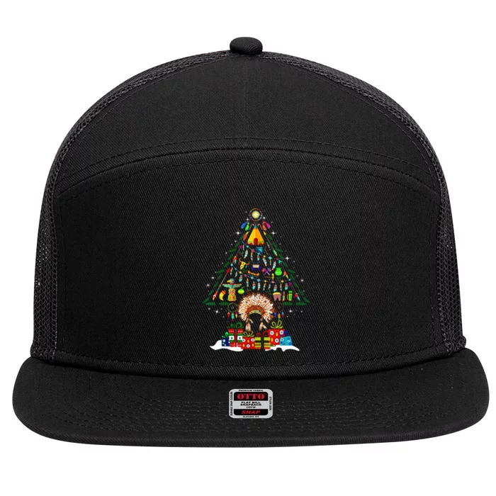 Christmas Tree Native American Tribe 7 Panel Mesh Trucker Snapback Hat