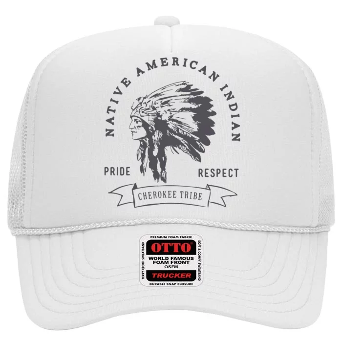 Cherokee Tribe Native American Indian Pride Respect Print High Crown Mesh Trucker Hat