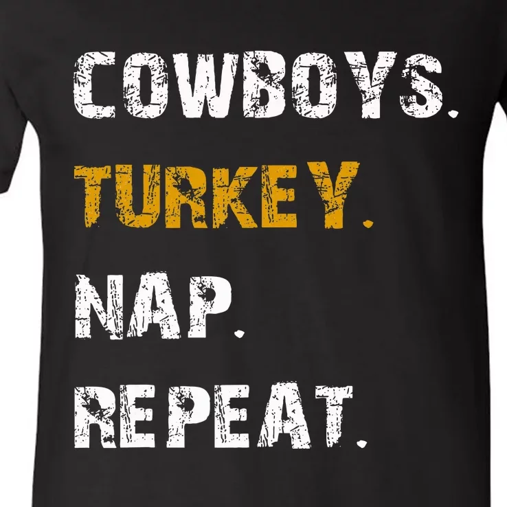 Cowboys Turkey Nap Repeat Thanksgiving Football V-Neck T-Shirt