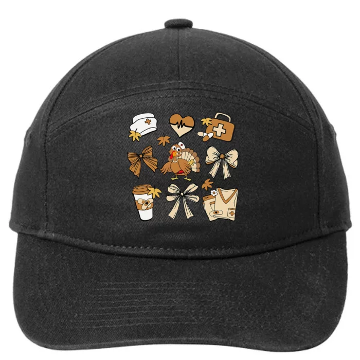 Cute Turkey Nurse Thanksgiving Rn Cna Emergency Nurse 7-Panel Snapback Hat