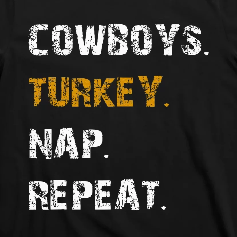 Cow Turkey Nap Repeat Thanksgiving Football T-Shirt