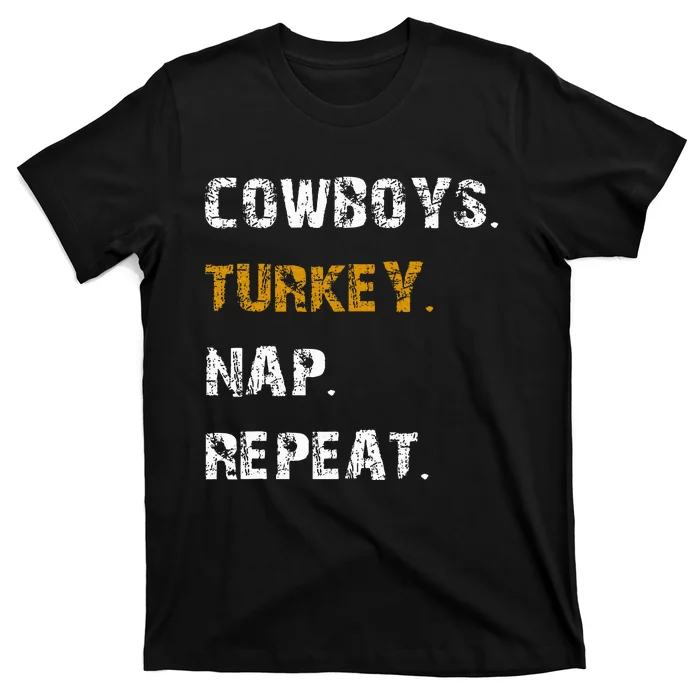 Cow Turkey Nap Repeat Thanksgiving Football T-Shirt