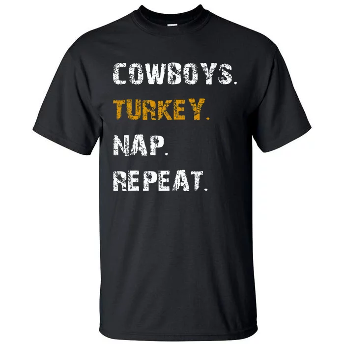 Cow Turkey Nap Repeat Thanksgiving Football Tall T-Shirt