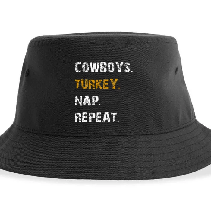 Cow Turkey Nap Repeat Thanksgiving Football Sustainable Bucket Hat