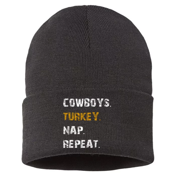 Cow Turkey Nap Repeat Thanksgiving Football Sustainable Knit Beanie