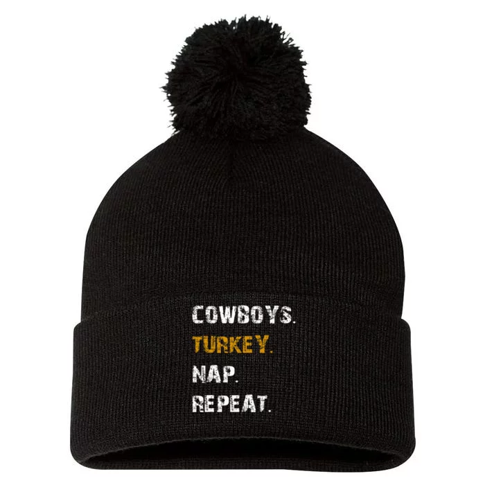 Cow Turkey Nap Repeat Thanksgiving Football Pom Pom 12in Knit Beanie