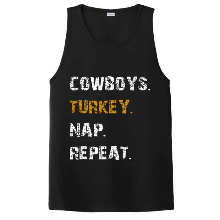 Cow Turkey Nap Repeat Thanksgiving Football Performance Tank