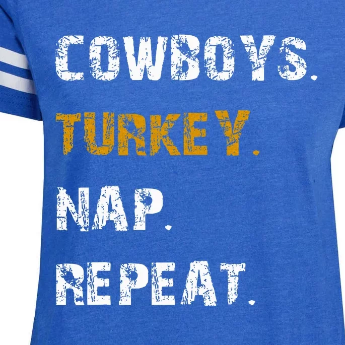 Cow Turkey Nap Repeat Thanksgiving Football Enza Ladies Jersey Football T-Shirt