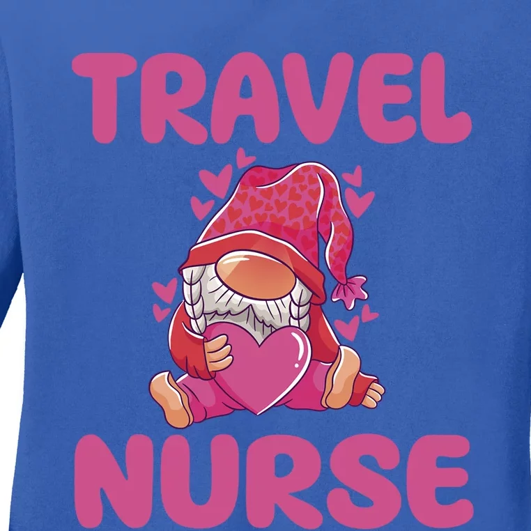 Cute Travel Nurse Gnome Outfit Registered Nurse Great Gift Ladies Long Sleeve Shirt