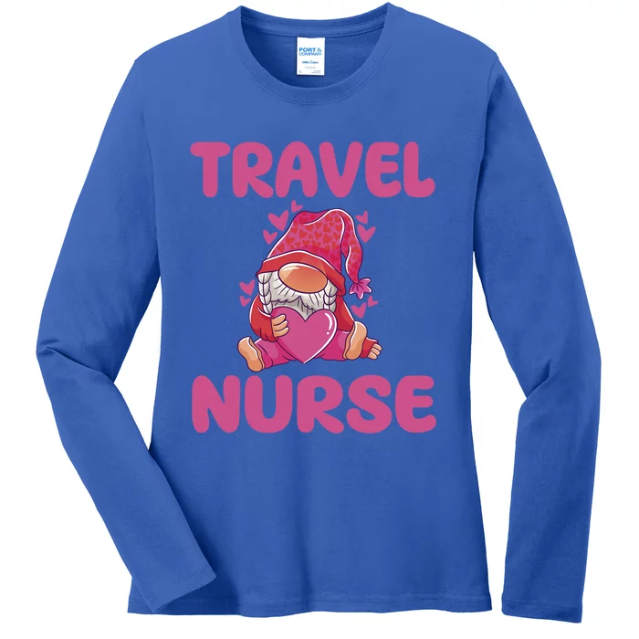 Cute Travel Nurse Gnome Outfit Registered Nurse Great Gift Ladies Long Sleeve Shirt