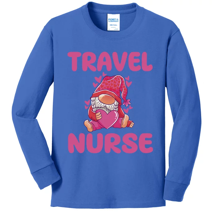 Cute Travel Nurse Gnome Outfit Registered Nurse Great Gift Kids Long Sleeve Shirt