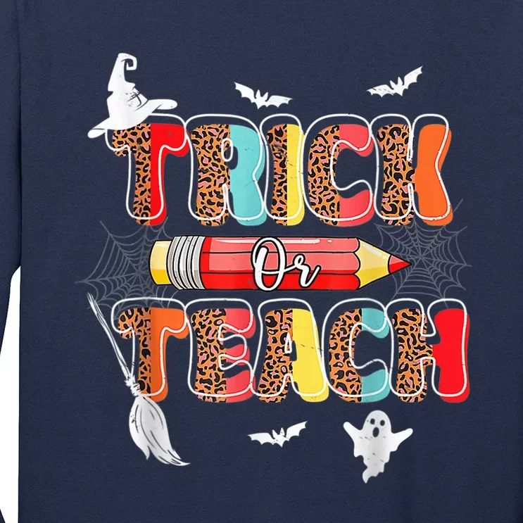 Cute Trick Or Teach Fun Halloween Teacher Leopard Groovy Long Sleeve Shirt