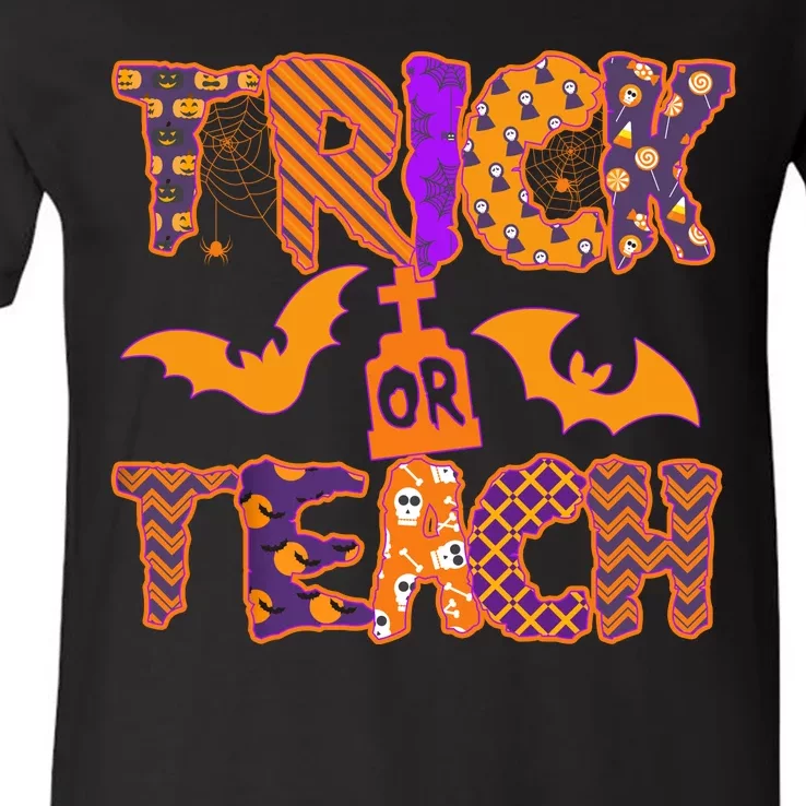 Cute Trick Or Treat Halloween Patterns V-Neck T-Shirt