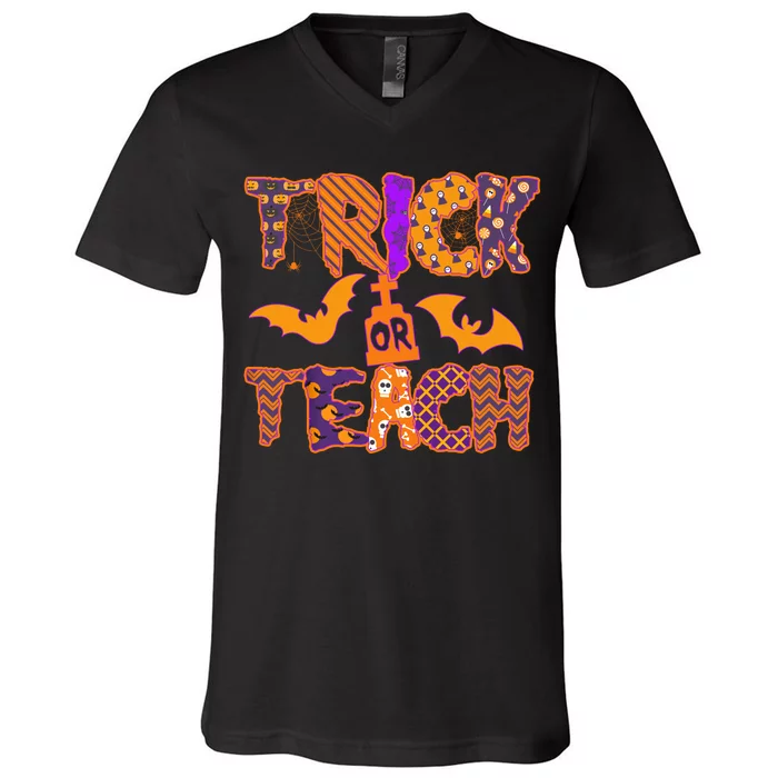 Cute Trick Or Treat Halloween Patterns V-Neck T-Shirt