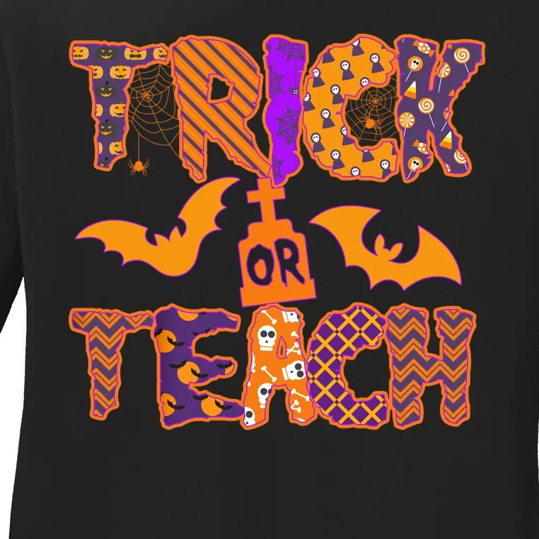 Cute Trick Or Treat Halloween Patterns Ladies Long Sleeve Shirt