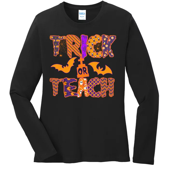 Cute Trick Or Treat Halloween Patterns Ladies Long Sleeve Shirt