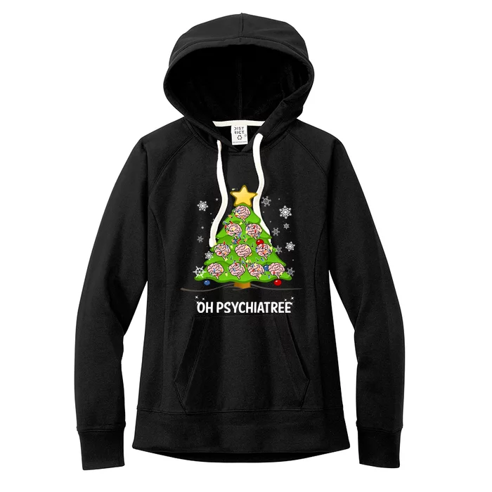 Christmas Tree Oh Psychiatree Psychiatrist Brain Gift Women's Fleece Hoodie