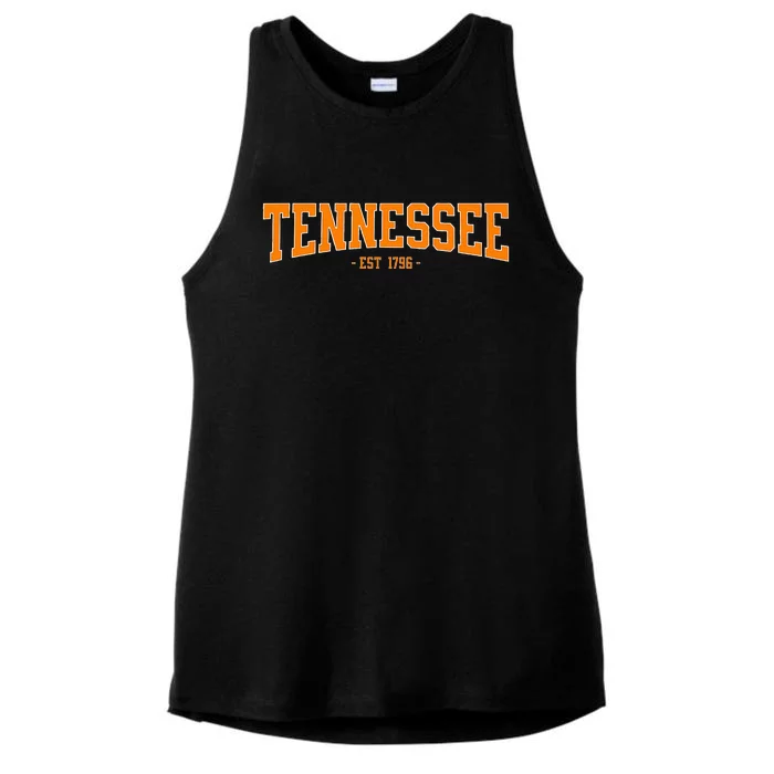 Classic Tn Orange Print Retro Varsity Vintage Tennessee Ladies Tri-Blend Wicking Tank