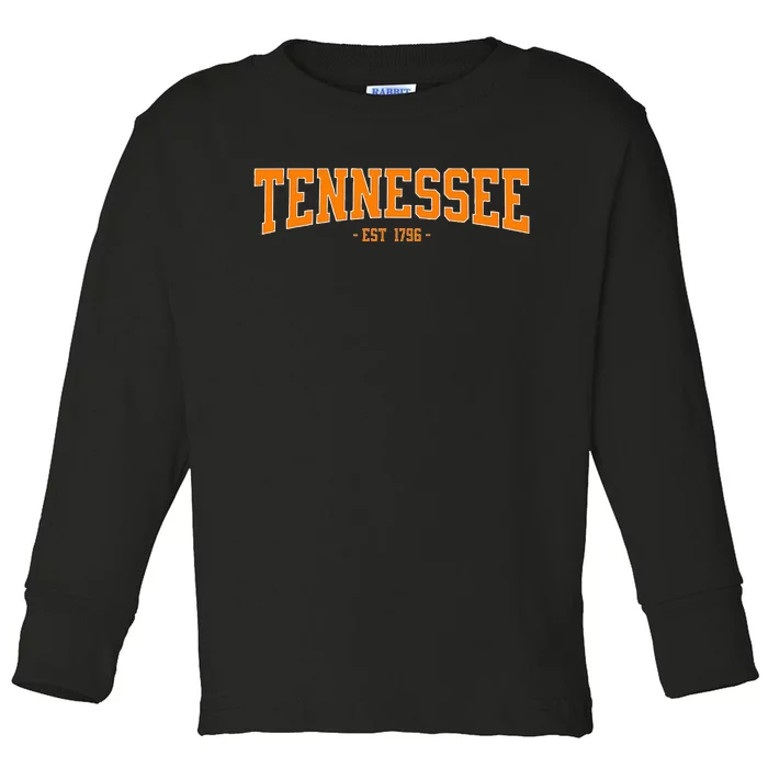 Classic Tn Orange Print Retro Varsity Vintage Tennessee Toddler Long Sleeve Shirt