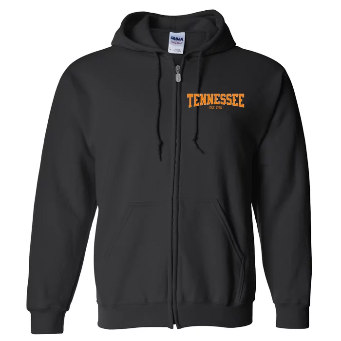 Classic Tn Orange Print Retro Varsity Vintage Tennessee Full Zip Hoodie